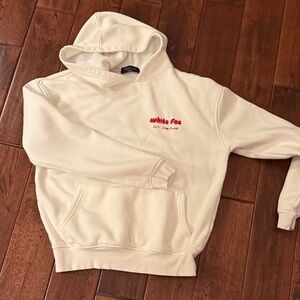 White Fox Boutique Off-White Hoodie with Red Embroidery